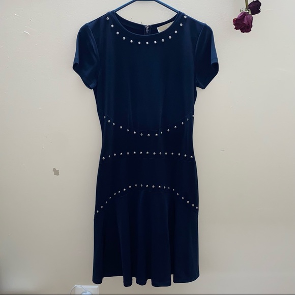 Michael Kors Studded fitted navy blue midi dress - Picture 2 of 7